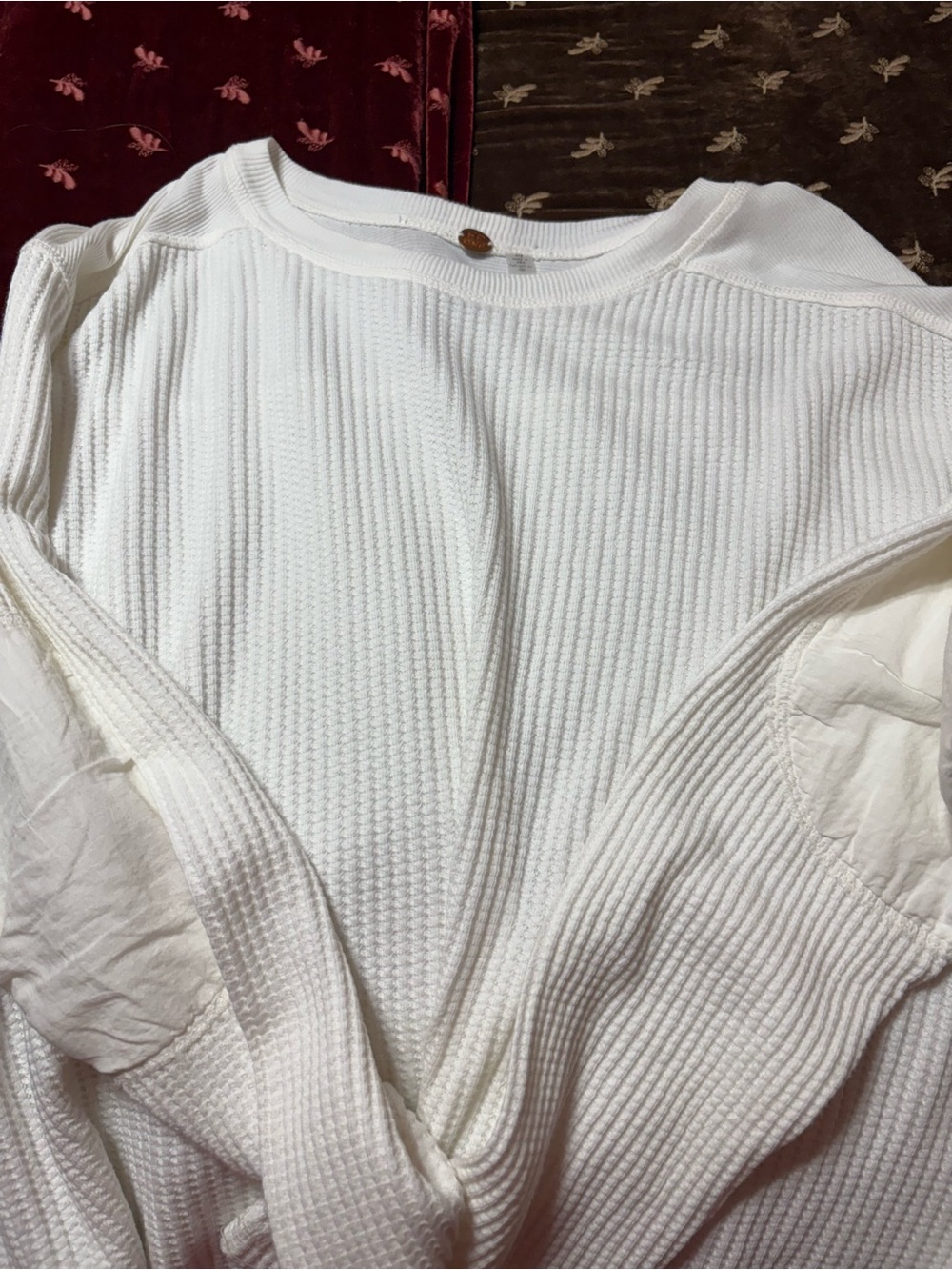 Free People Cream Waffle-Knit Long Sleeve Top